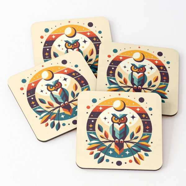 Item preview, Geometric Owl with Moon and Autumn Leaves designed and sold by InkSmithery.