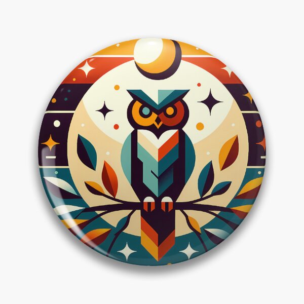 Item preview, Geometric Owl with Moon and Autumn Leaves designed and sold by InkSmithery.
