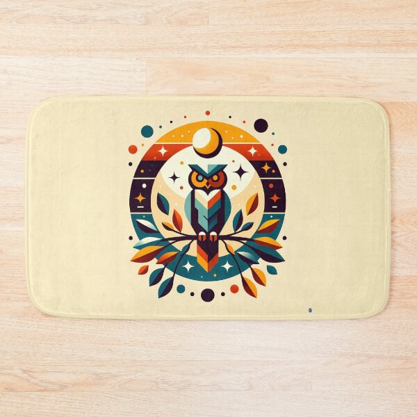 Item preview, Geometric Owl with Moon and Autumn Leaves designed and sold by InkSmithery.