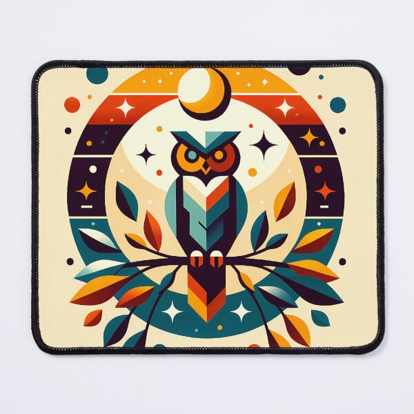 Item preview, Geometric Owl with Moon and Autumn Leaves designed and sold by InkSmithery.