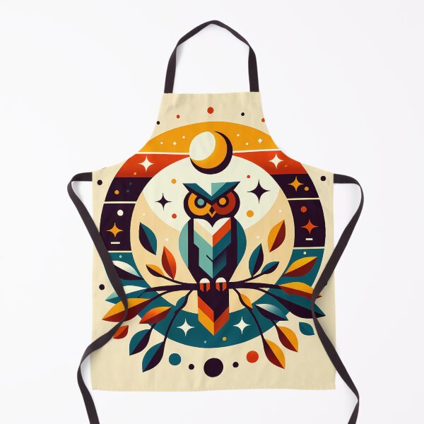 Item preview, Geometric Owl with Moon and Autumn Leaves designed and sold by InkSmithery.