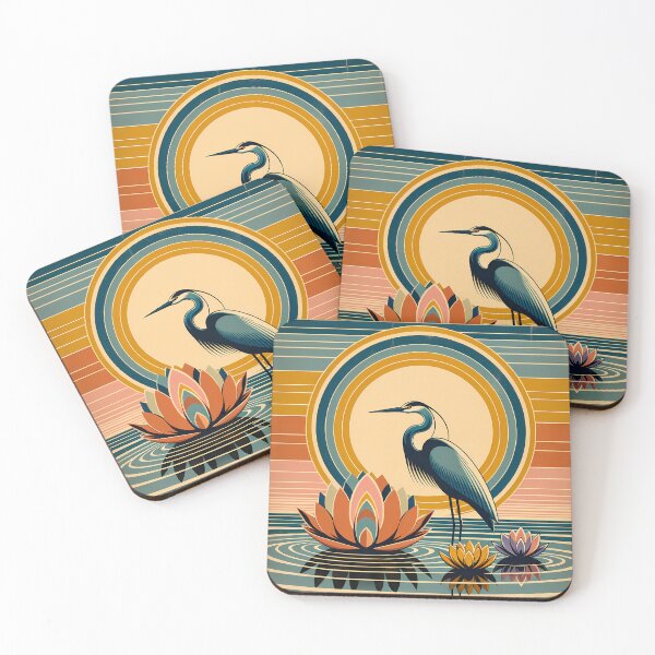Item preview, Heron and Lotus Sunset Lagoon designed and sold by InkSmithery.