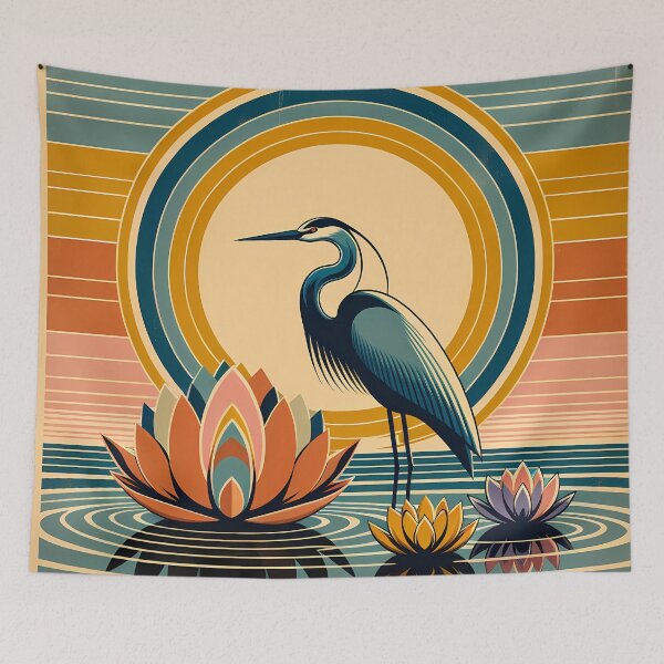 Item preview, Heron and Lotus Sunset Lagoon designed and sold by InkSmithery.