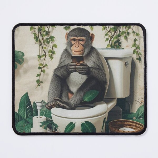Item preview, Funny Monkey Sitting on Toilet Scrolling Smartphone - Relatable Animal Meme for Bathroom Humor Lovers designed and sold by Mustangana.