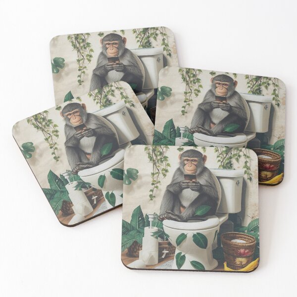 Item preview, Funny Monkey Sitting on Toilet Scrolling Smartphone - Relatable Animal Meme for Bathroom Humor Lovers designed and sold by Mustangana.