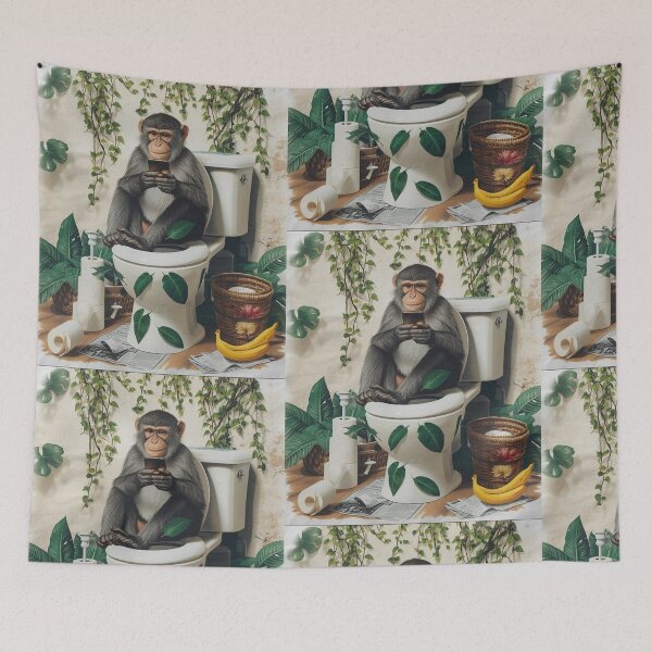 Item preview, Funny Monkey Sitting on Toilet Scrolling Smartphone - Relatable Animal Meme for Bathroom Humor Lovers designed and sold by Mustangana.