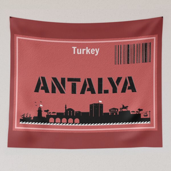 Item preview, Antalya Turkey skyline vintage travel poster minimal design designed and sold by PixelParinda.