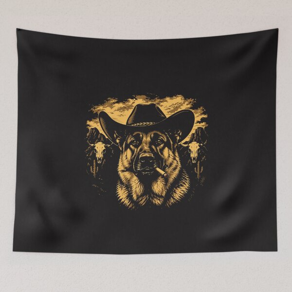 Item preview, German Shepherd Cowboy Dog Western Smoking Cigar Badass Vintage Style designed and sold by kiralynstration.