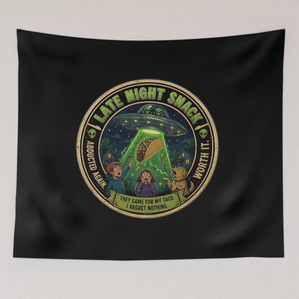 Item preview, Late Night Snack UFO Sticker | Funny Alien Abduction Meme | Retro Vintage Patch Style designed and sold by K-Vibe Design Studio.