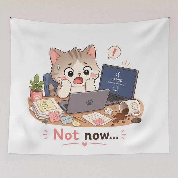 Item preview, Cat Laptop Crash Not Now Work Panic Moment designed and sold by Sadia  Jannat.