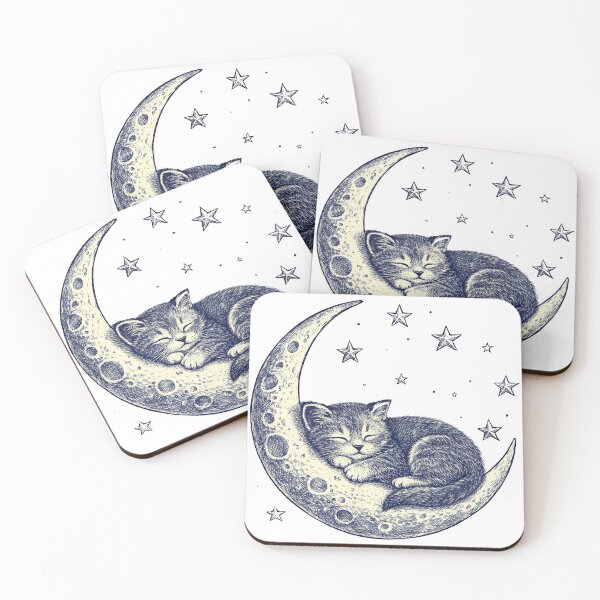 Item preview, Cat Sleeping on Moon, Vintage Kitty Aesthetic, Cozy Night Sky Design designed and sold by GogaVibeRe.