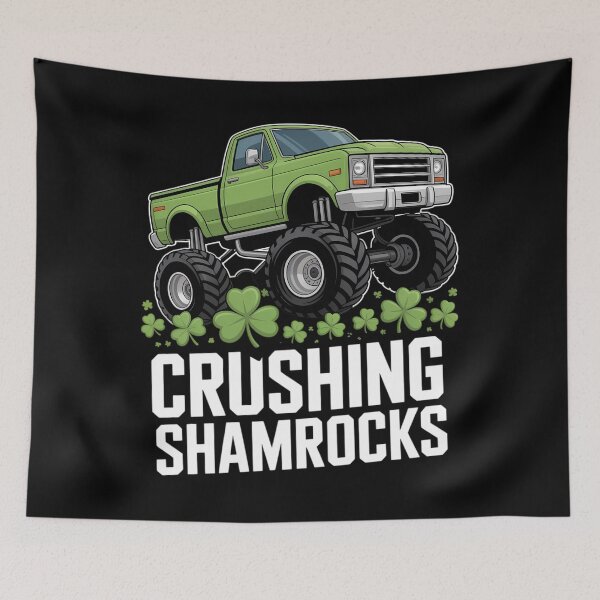 Item preview, St Patrick's Day Monster Truck crushing Shamrocks designed and sold by TyraYoung.