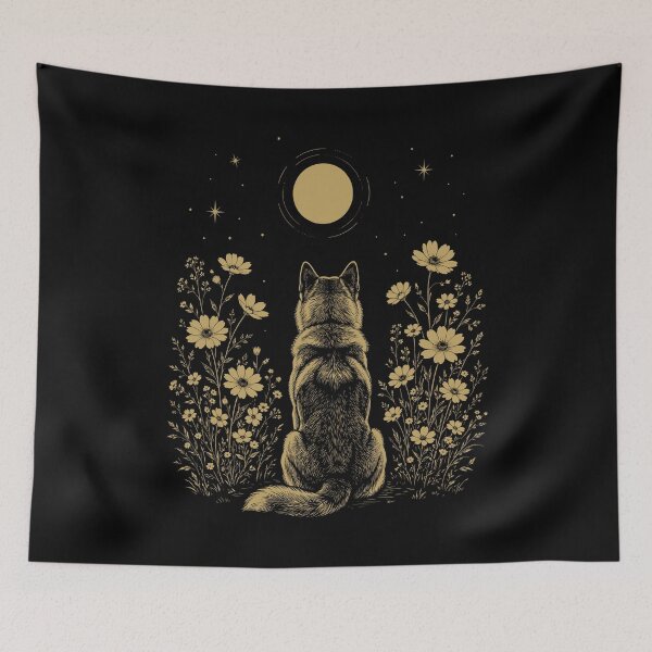 Item preview, Akita Moon Night Flower Minimalist Boho Dog Lover designed and sold by DoodleTortle.