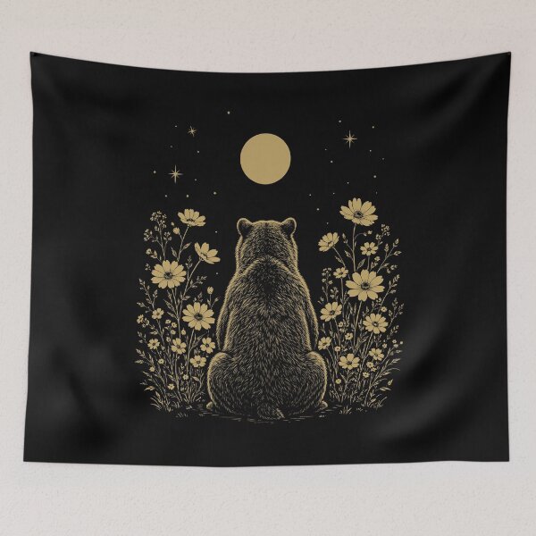 Item preview, Bear Moon Night Flower Minimalist Boho Lover designed and sold by DoodleTortle.