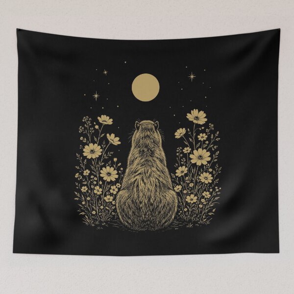 Item preview, Capybara Moon Night Flower Minimalist Boho Lover designed and sold by DoodleTortle.