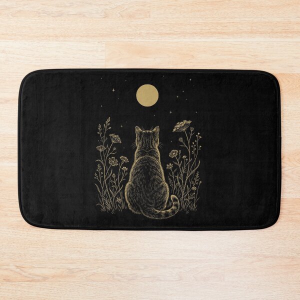 Item preview, Cat Moon Night Flower Minimalist Boho Lover designed and sold by DoodleTortle.