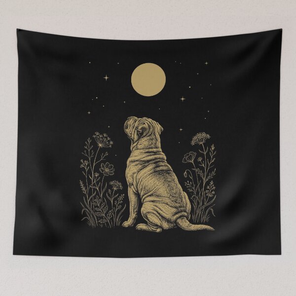 Item preview, Chinese Shar Pei Moon Night Flower Minimalist Boho Dog Lover designed and sold by DoodleTortle.
