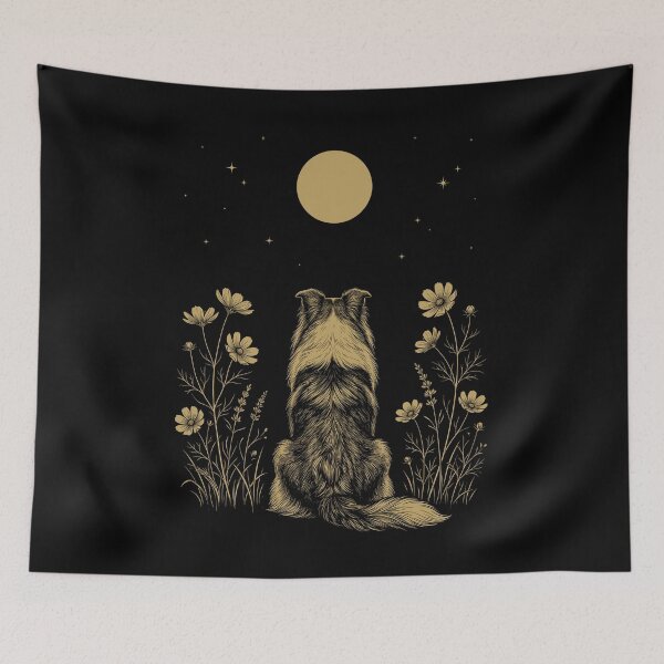 Aperçu de l'œuvre Collie Moon Night Flower Minimalist Boho Dog Lover créée et vendue par DoodleTortle.