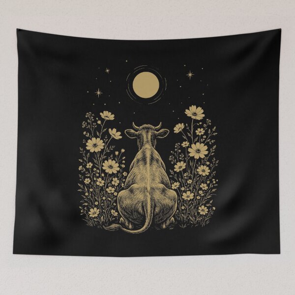 Item preview, Cow Moon Night Flower Minimalist Boho Lover designed and sold by DoodleTortle.