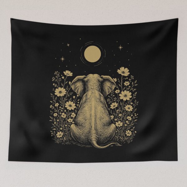 Item preview, Elephant Moon Night Flower Minimalist Boho Lover designed and sold by DoodleTortle.