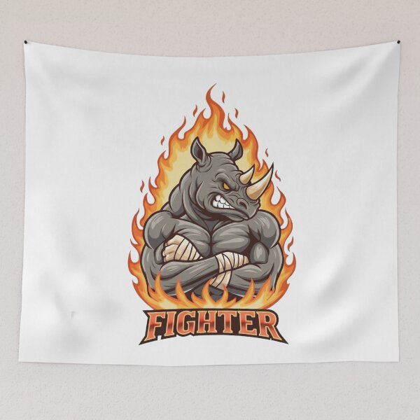 Item preview, Fiery Rhino Fighter Mascot Gaming Design designed and sold by Omar-2D.
