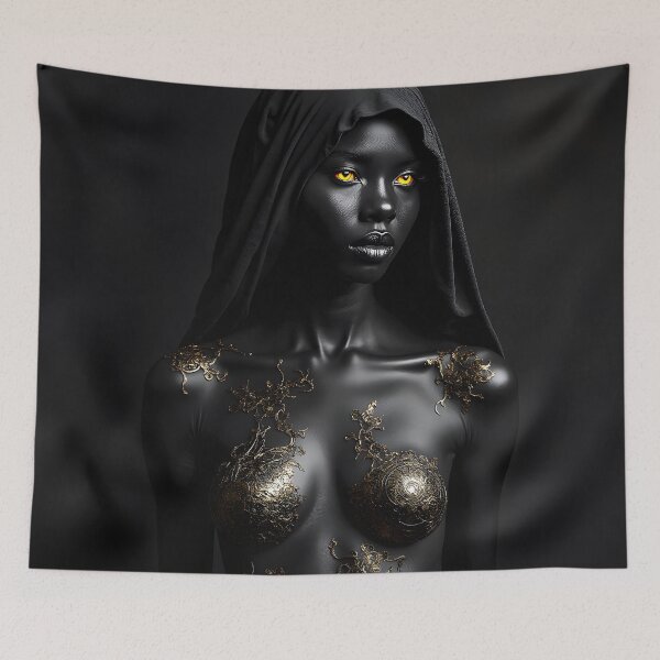 Item preview, Golden Veil – Dark Elegance Portrait with Luminous Eyes designed and sold by Huskyyy Designs.