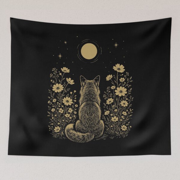 Artikelvorschau, Fuchs Mond Nachtblume Minimalistisch Boho Liebhaber entworfen und verkauft von DoodleTortle.