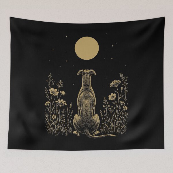 Item preview, Greyhound Moon Night Flower Minimalist Boho Dog Lover designed and sold by DoodleTortle.