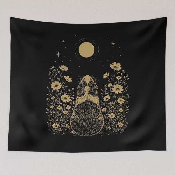 Item preview, Guinea Pig Moon Night Flower Minimalist Boho Lover designed and sold by DoodleTortle.