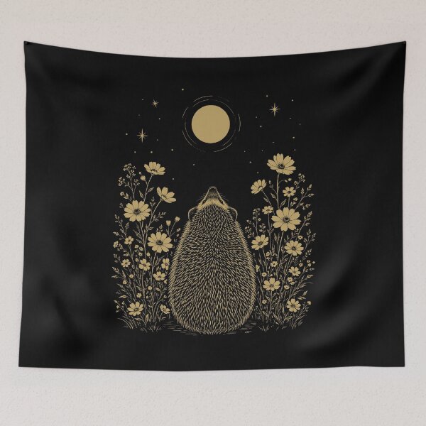 Item preview, Hedgehog Moon Night Flower Minimalist Boho Lover designed and sold by DoodleTortle.