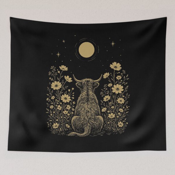 Item preview, Highland Cow Moon Night Flower Minimalist Boho Lover designed and sold by DoodleTortle.