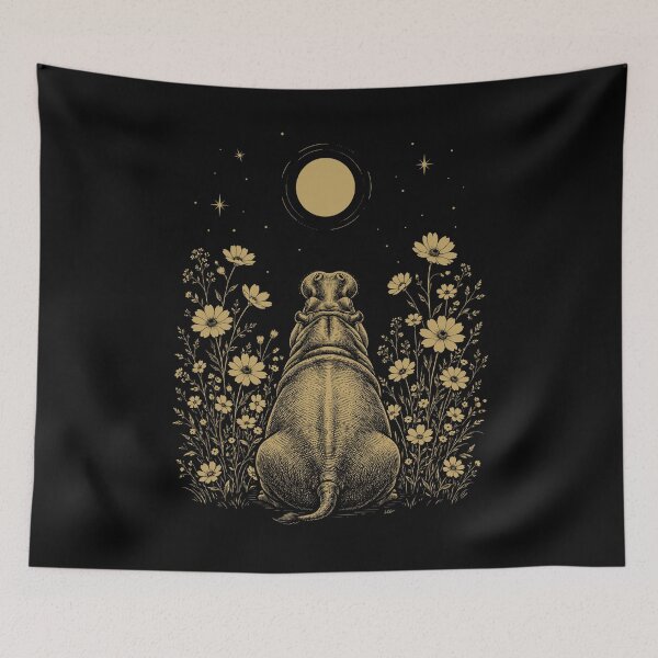 Item preview, Hippo Moon Night Flower Minimalist Boho Lover designed and sold by DoodleTortle.