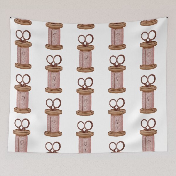 Item preview, Vintage Wooden Thread Spool with Scissors and Lace designed and sold by ArtTinulyaOk.