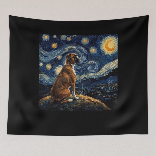 Artikelvorschau, Boxerhund Sternennacht Van Gogh Kunst Hundeliebhaber entworfen und verkauft von TerryConnells.
