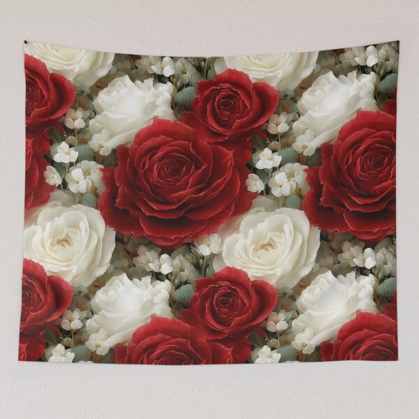 Item preview, Classic Crimson and Ivory English Rose Brocade Pattern designed and sold by Nine Lives Studio.