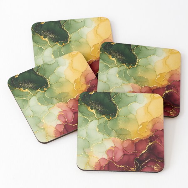 Item preview, Abstract fluid ink art green maroon yellow luxury texture design designed and sold by PixelParinda.