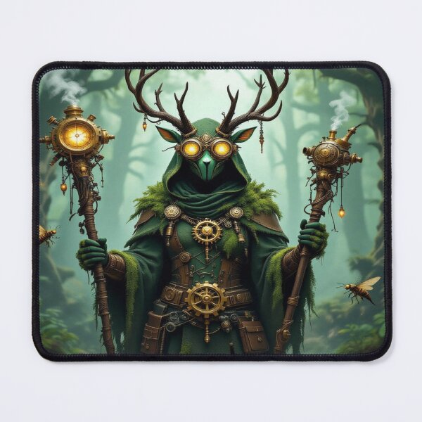 Item preview, Steampunk druid in a mystic forest: Energy between nature spirit, light, and mechanical power designed and sold by FotoworldEdel.