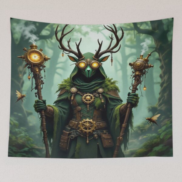 Item preview, Steampunk druid in a mystic forest: Energy between nature spirit, light, and mechanical power designed and sold by FotoworldEdel.