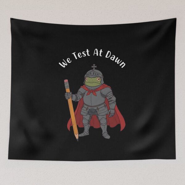 Item preview, We Test At Dawn Funny Frog Test Day - Teacher Meme – Exam Day Knight Frog designed and sold by ZyziowskyArt.
