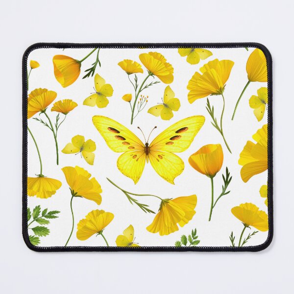 Item preview, Amapolas amarillas de California y mariposas sobre fondo rosa pálido: estampado floral sin costuras. designed and sold by SmallDart Creations.