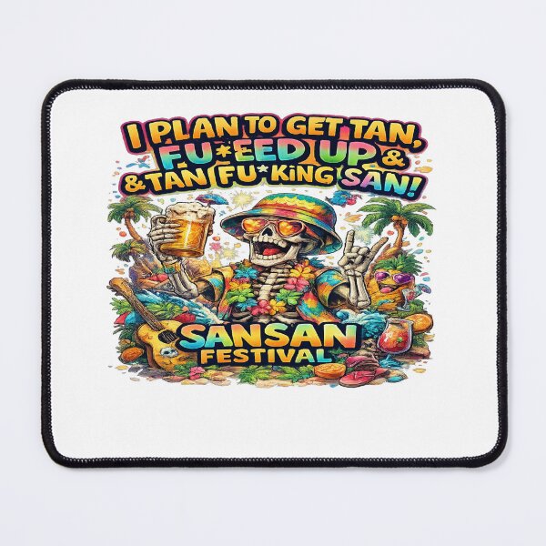 Item preview, Funny Beach Skeleton Party Shirt – “I Plan to Get Tan, Fed Up & Tan Fing Sand” Sansan Festival Vibes Tropical Skull Tee designed and sold by Sushikidsntod.