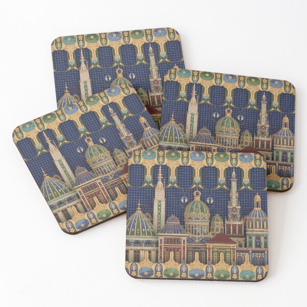 Item preview, Art Nouveau Geometric Cityscape Pattern – Gold Mosaic Vienna Style Design designed and sold by Tamas Das.