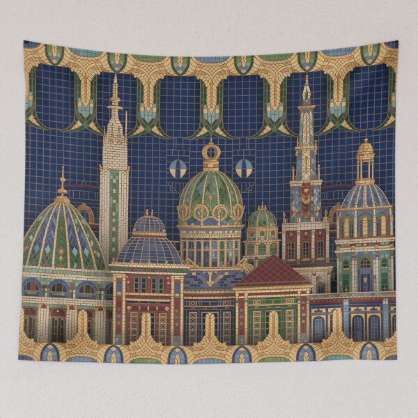 Item preview, Art Nouveau Geometric Cityscape Pattern – Gold Mosaic Vienna Style Design designed and sold by Tamas Das.