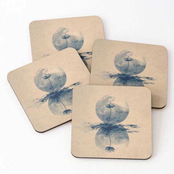 Item preview, Lotus Moon Art Print | Japanese Ink Wash Wall Art | Zen Botanical Decor | Indigo and Cream designed and sold by yugenprint.