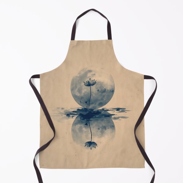Item preview, Lotus Moon Art Print | Japanese Ink Wash Wall Art | Zen Botanical Decor | Indigo and Cream designed and sold by yugenprint.