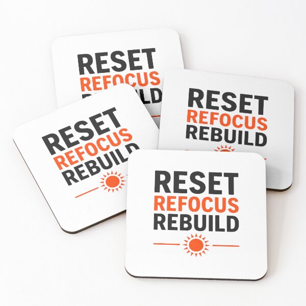 Item preview, Reset Refocus Rebuild Bold Summer Mantra Typography designed and sold by FunFitLife Studio.