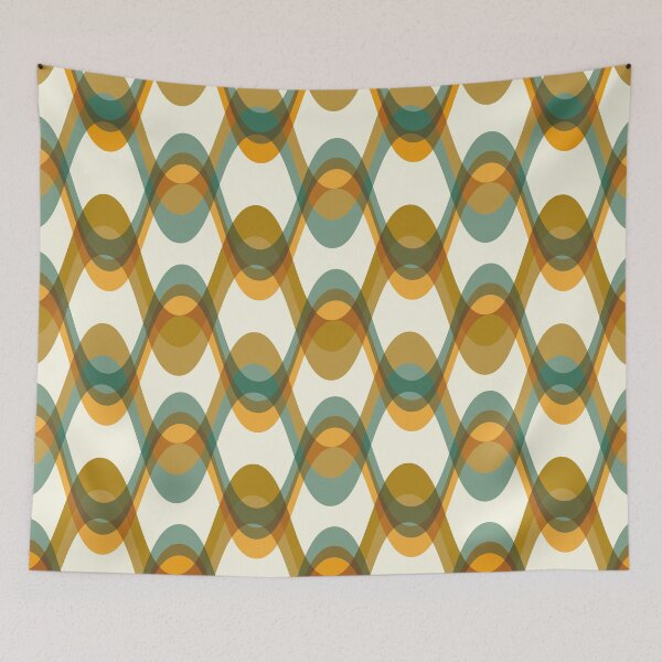 Item preview, 70s Retro Wave Pattern – Teal, Mustard & Earthy Tones – Mid Century Modern Boho designed and sold by JMgraphic.