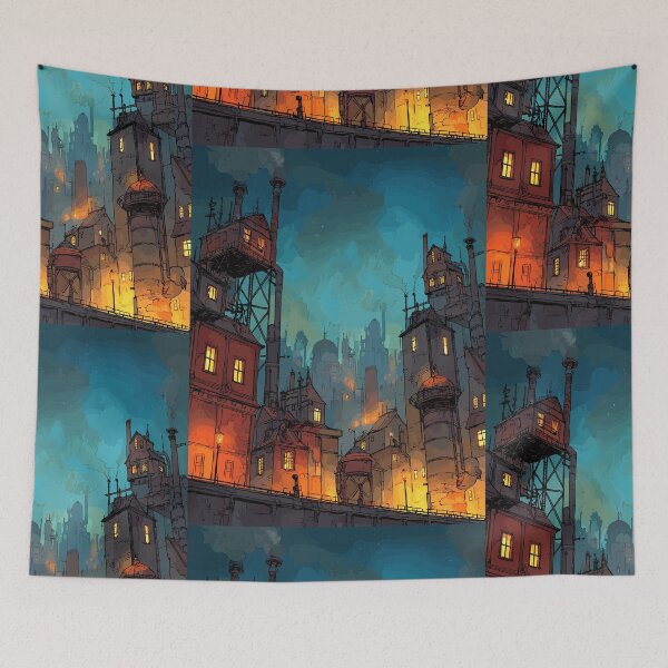 Item preview, Steampunk Factory Skyline Sunset designed and sold by bapupa.