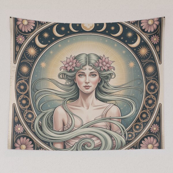 Item preview, Celestial Goddess Art Nouveau Poster – Mucha Inspired Vintage Wall Art designed and sold by Tamas Das.