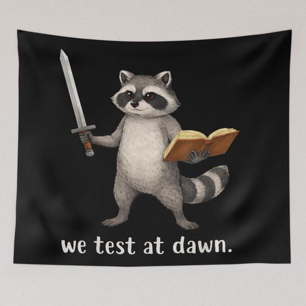 Item preview, Warrior Raccoon Holding Sword And Book We Test At Dawn Fantasy Art designed and sold by River Silva.